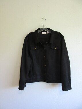 Belle Kim Gravel Black Faux Suede XL Trucker Style Long Sleeve Dressy Jacket
